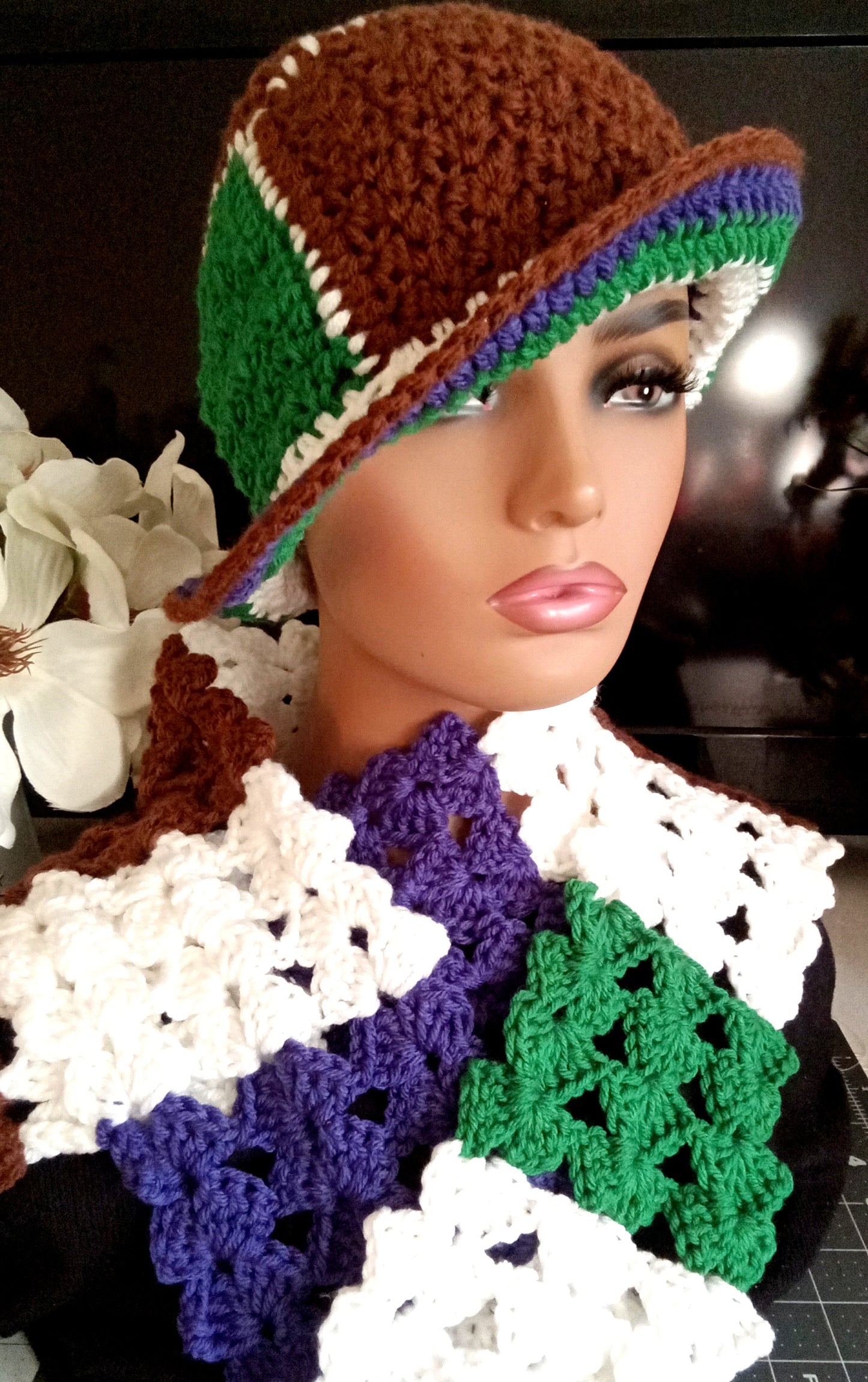 Granny Square Color Block Hat and scarf set