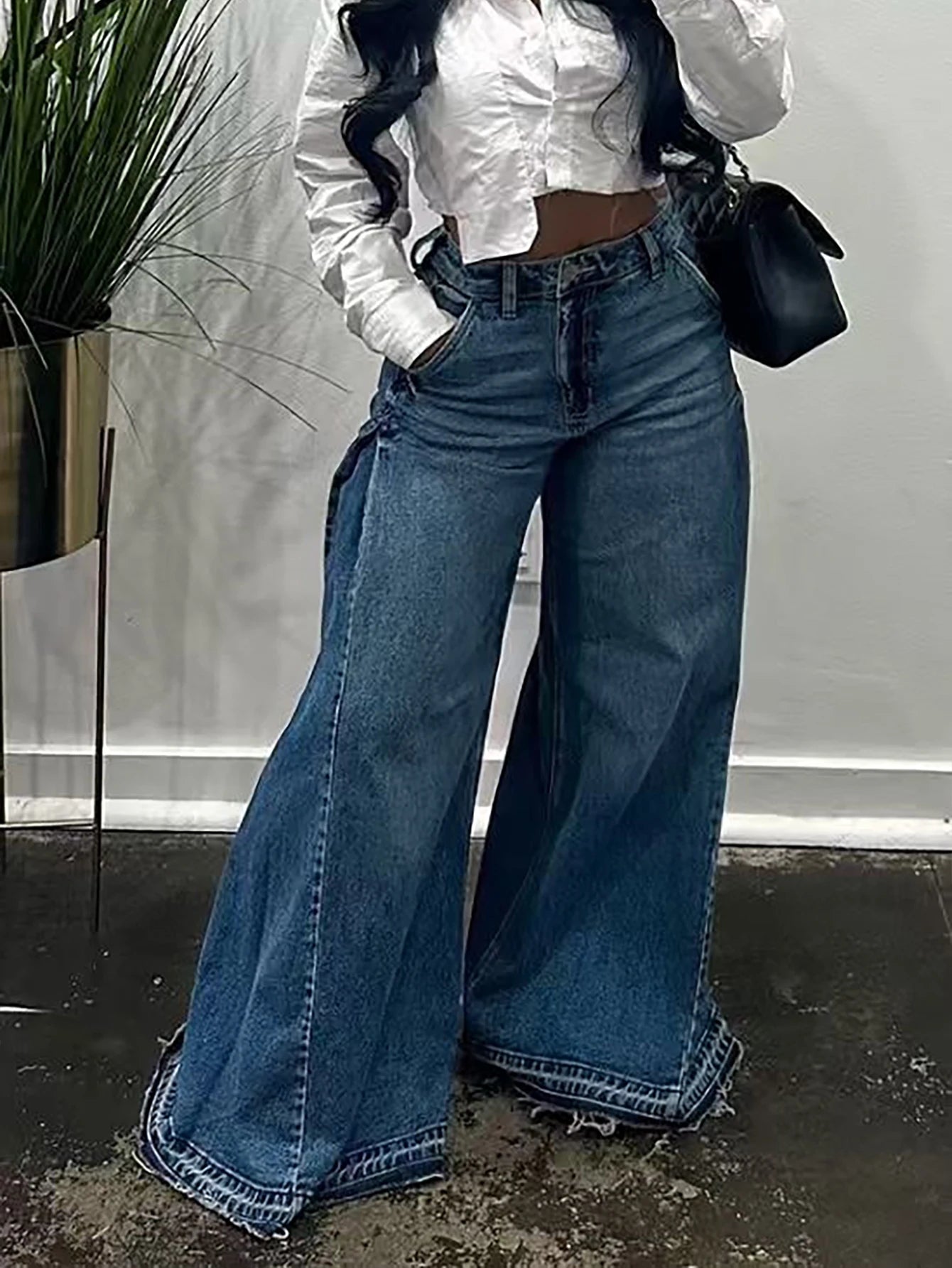 Women's Vintage Wide-Leg Jeans Y2K Niche Design Flared Pants Loose Versatile Floor-Length Trousers