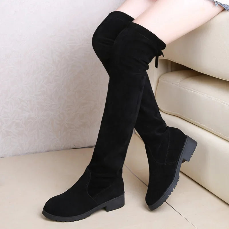 Women's winter new knee-high boots Outdoor suede Anti slip shoe round toe casual elastic boot Comfortable fashion shoes