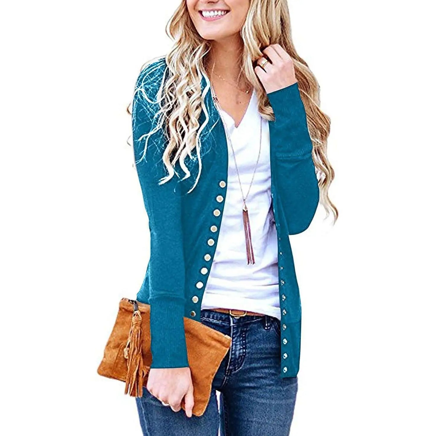 Women's Long Sleeve Sweater Trendy V-Neck Long Cardigan Top Comes In A Variety of colors