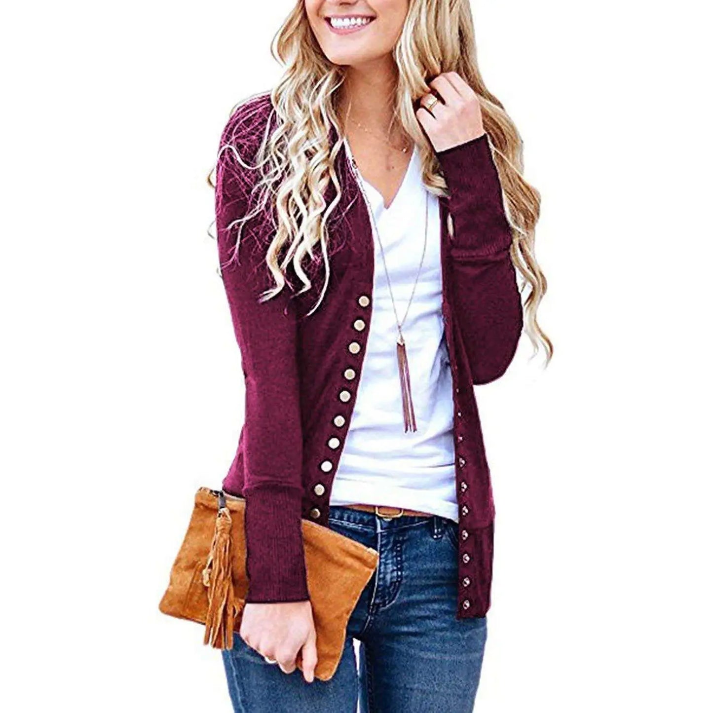 Women's Long Sleeve Sweater Trendy V-Neck Long Cardigan Top Comes In A Variety of colors