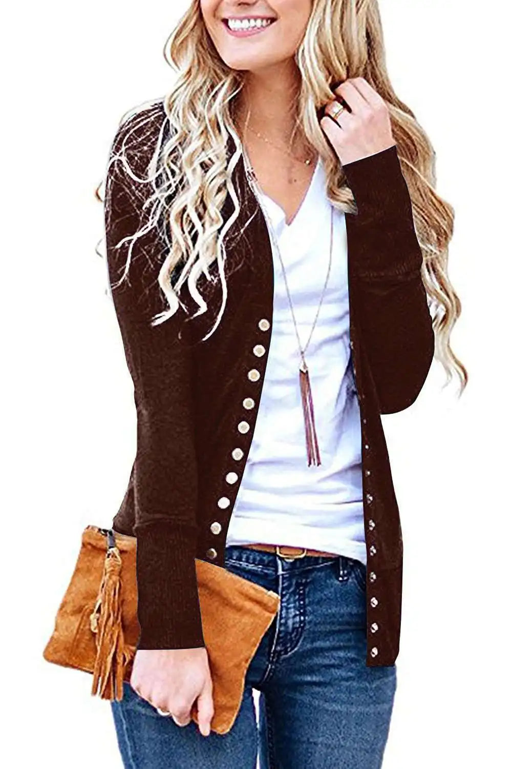 Women's Long Sleeve Sweater Trendy V-Neck Long Cardigan Top Comes In A Variety of colors