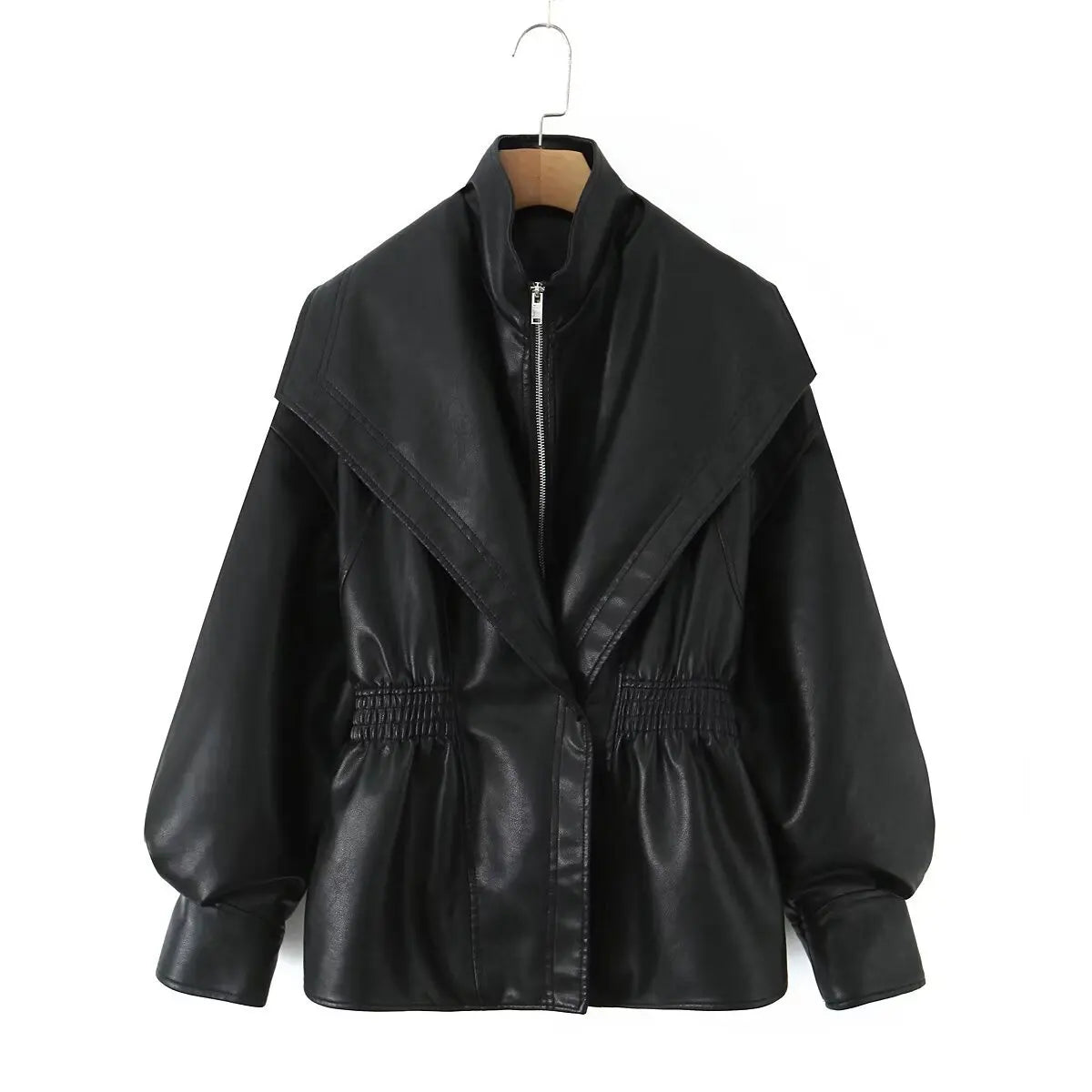 Women's Fashionable New Autumn Jacket Retro Lapel Pu Leather Zipper Coat Versatile Stylish Casual Cool Outerwear