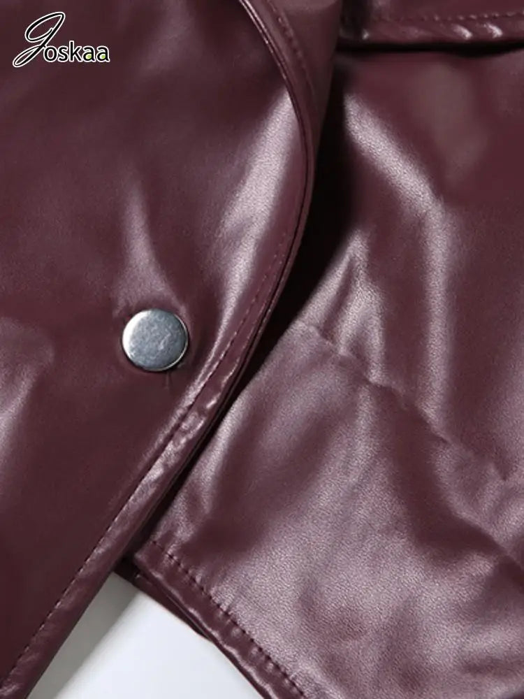 Women's Fall PU Leather Jackets Fashion Solid Lapel Full Sleeve Slim Crop Coats Outerwear Y2K Streetwear