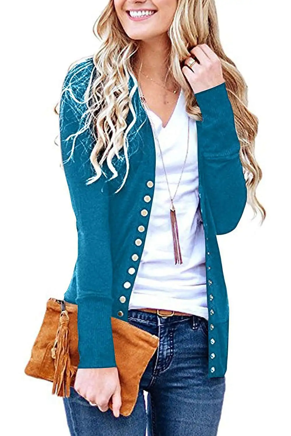Women's Long Sleeve Sweater Trendy V-Neck Long Cardigan Top Comes In A Variety of colors