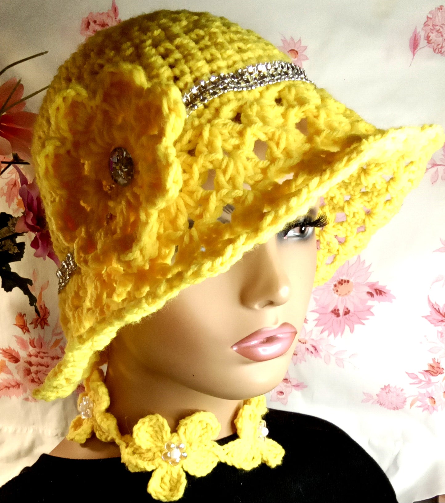 Spring Sunflower Hats With a flower choker necklace.