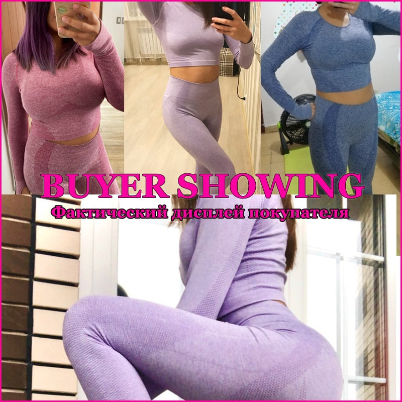 Women Seamless Yoga Set Fitness Workout Sets Yoga Top + Athletic Legging Sportswear Suit