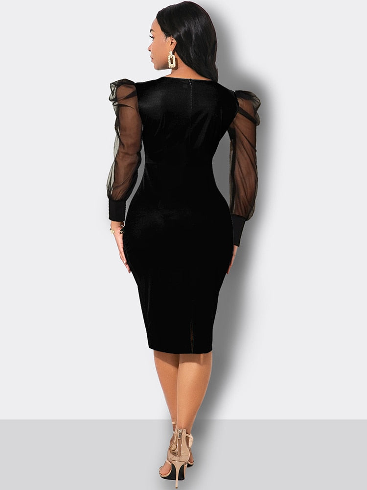 Women Elegant Vintage V Neck Party Dresses