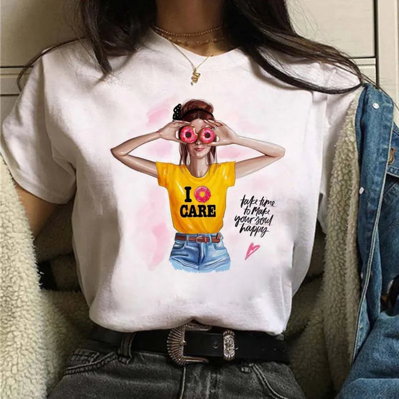 Women's Casual Funny Top Tees 90s Fashion T-shirts Round Neck Short Sleeve Lady T Shirt Clothes