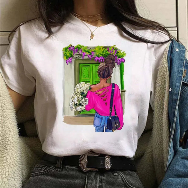 Women's Casual Funny Top Tees 90s Fashion T-shirts Round Neck Short Sleeve Lady T Shirt Clothes
