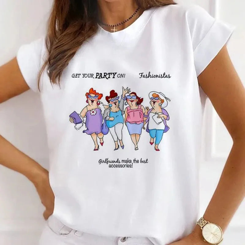 Women's Vintage Graphic Beautiful Style Printed T Shirts Loose Tops White Modal Short Sleeve Tees