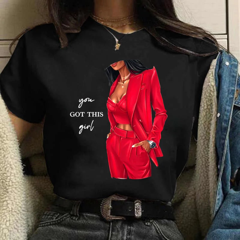 Women's Casual Funny Top Tees 90s Fashion T-shirts Round Neck Short Sleeve Lady T Shirt Clothes