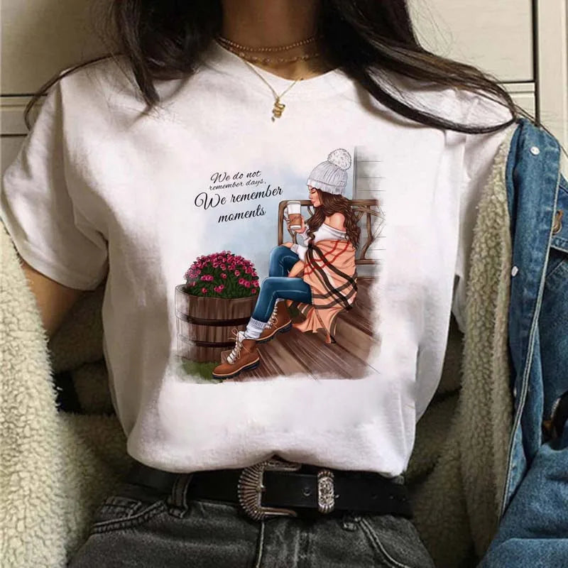 Women's Casual Funny Top Tees 90s Fashion T-shirts Round Neck Short Sleeve Lady T Shirt Clothes
