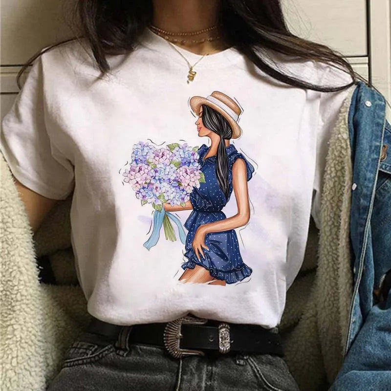 Women's Casual Funny Top Tees 90s Fashion T-shirts Round Neck Short Sleeve Lady T Shirt Clothes