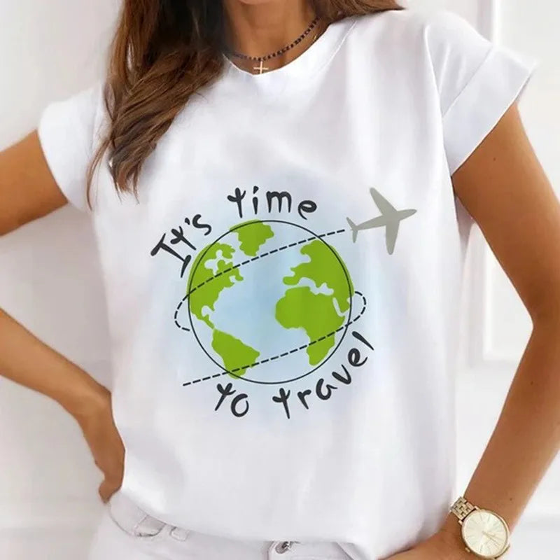 Women's Vintage Graphic Beautiful Style Printed T Shirts Loose Tops White Modal Short Sleeve Tees