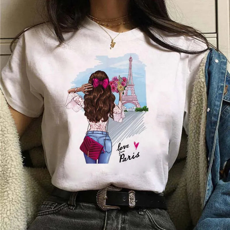 Women's Casual Funny Top Tees 90s Fashion T-shirts Round Neck Short Sleeve Lady T Shirt Clothes