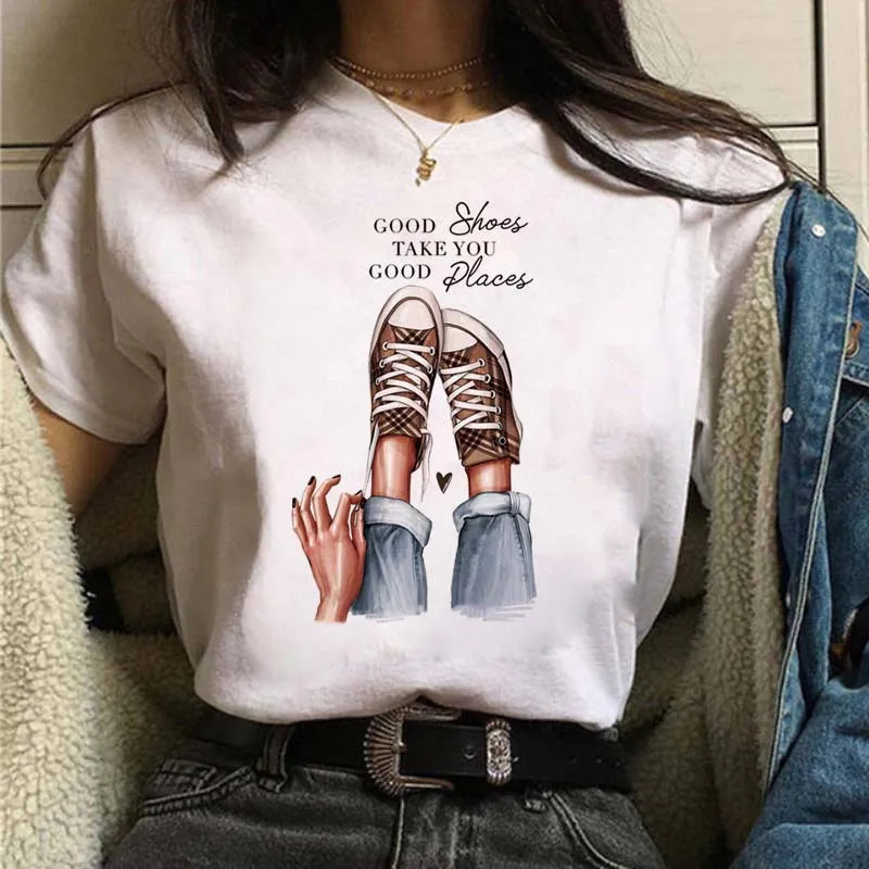Women's Casual Funny Top Tees 90s Fashion T-shirts Round Neck Short Sleeve Lady T Shirt Clothes