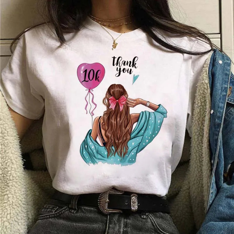 Women's Casual Funny Top Tees 90s Fashion T-shirts Round Neck Short Sleeve Lady T Shirt Clothes