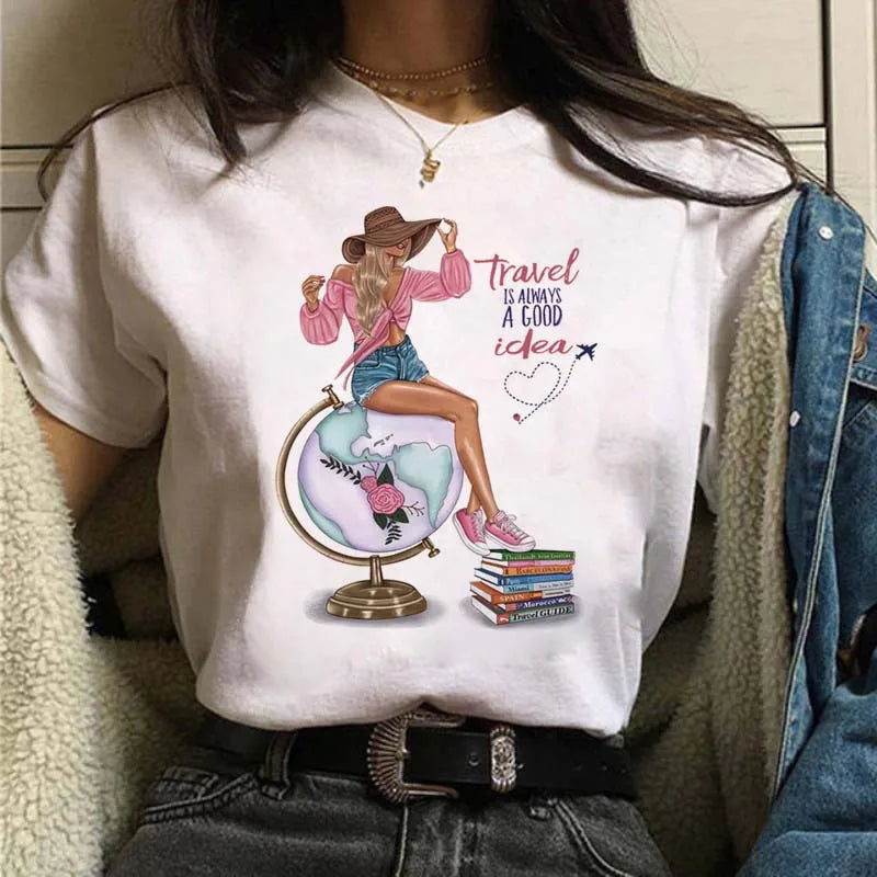 Women's Casual Funny Top Tees 90s Fashion T-shirts Round Neck Short Sleeve Lady T Shirt Clothes