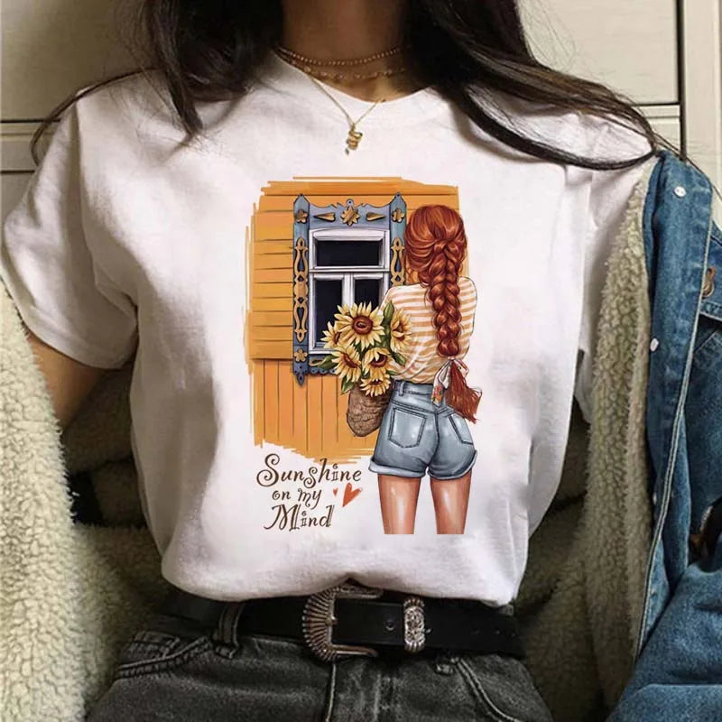 Women's Casual Funny Top Tees 90s Fashion T-shirts Round Neck Short Sleeve Lady T Shirt Clothes