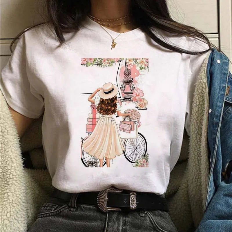 Women's Casual Funny Top Tees 90s Fashion T-shirts Round Neck Short Sleeve Lady T Shirt Clothes