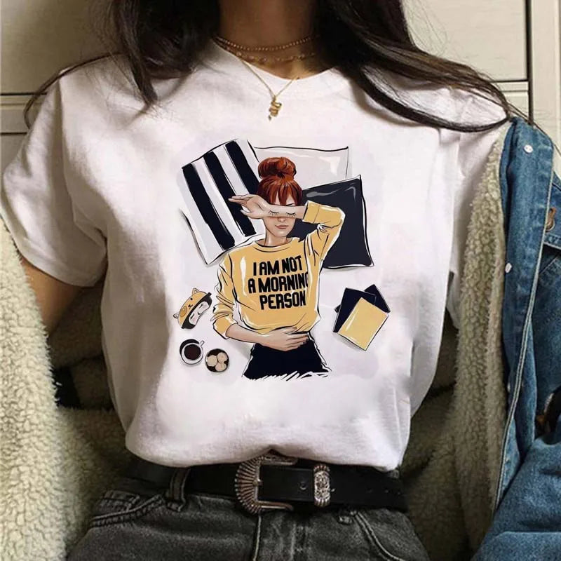 Women's Casual Funny Top Tees 90s Fashion T-shirts Round Neck Short Sleeve Lady T Shirt Clothes