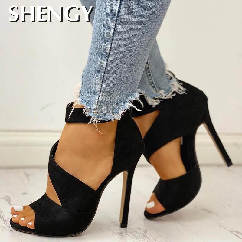 Women New Summer Thin Heels High Heels Zipper Peep Toe Out Sandals