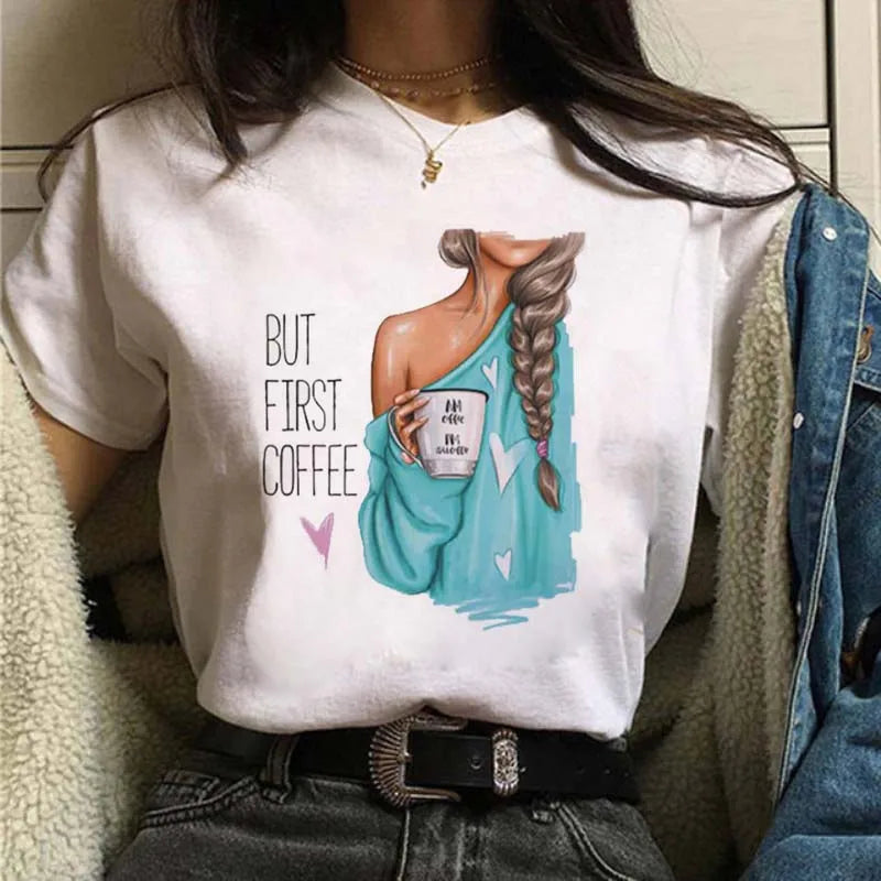 Women's Casual Funny Top Tees 90s Fashion T-shirts Round Neck Short Sleeve Lady T Shirt Clothes