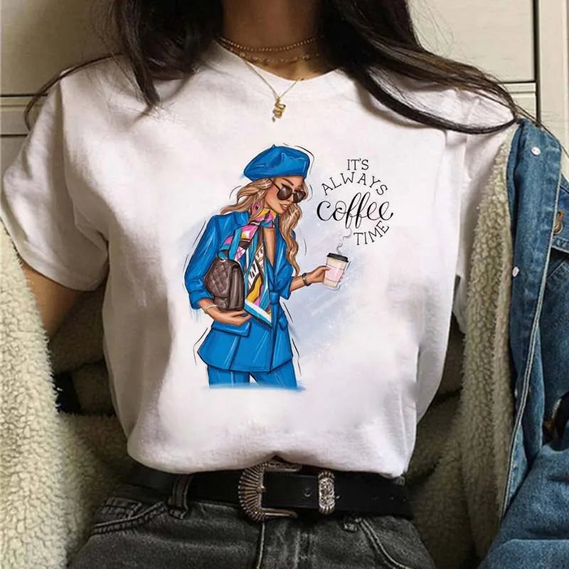 Women's Casual Funny Top Tees 90s Fashion T-shirts Round Neck Short Sleeve Lady T Shirt Clothes