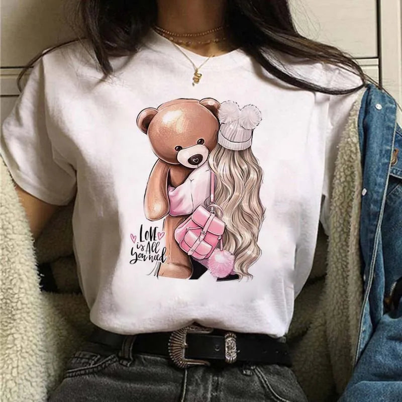 Women's Casual Funny Top Tees 90s Fashion T-shirts Round Neck Short Sleeve Lady T Shirt Clothes