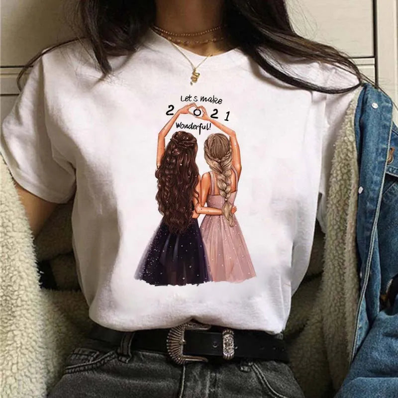 Women's Casual Funny Top Tees 90s Fashion T-shirts Round Neck Short Sleeve Lady T Shirt Clothes