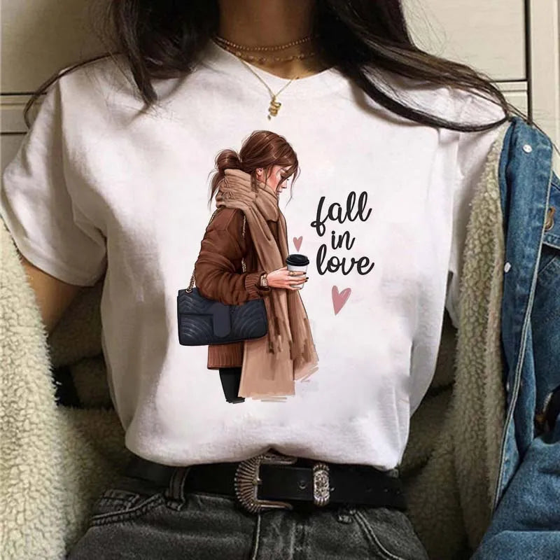 Women's Casual Funny Top Tees 90s Fashion T-shirts Round Neck Short Sleeve Lady T Shirt Clothes