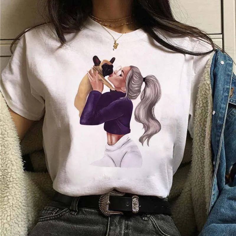 Women's Casual Funny Top Tees 90s Fashion T-shirts Round Neck Short Sleeve Lady T Shirt Clothes
