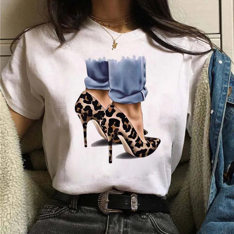 Women's Casual Funny Top Tees 90s Fashion T-shirts Round Neck Short Sleeve Lady T Shirt Clothes