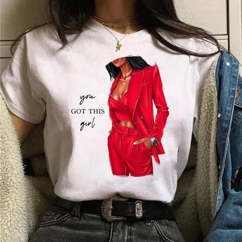 Women's Casual Funny Top Tees 90s Fashion T-shirts Round Neck Short Sleeve Lady T Shirt Clothes