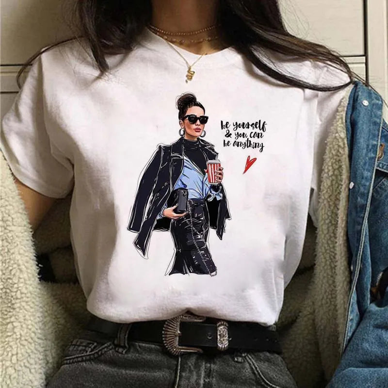 Women's Casual Funny Top Tees 90s Fashion T-shirts Round Neck Short Sleeve Lady T Shirt Clothes