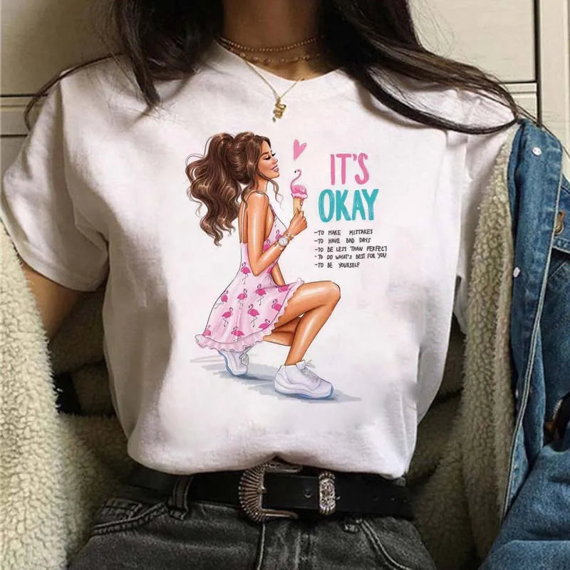 Women's Casual Funny Top Tees 90s Fashion T-shirts Round Neck Short Sleeve Lady T Shirt Clothes