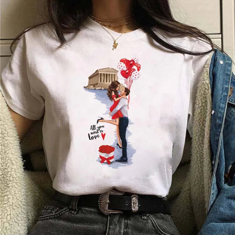 Women's Casual Funny Top Tees 90s Fashion T-shirts Round Neck Short Sleeve Lady T Shirt Clothes