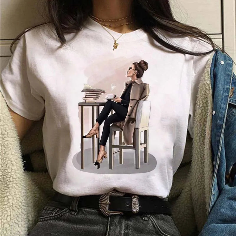 Women's Casual Funny Top Tees 90s Fashion T-shirts Round Neck Short Sleeve Lady T Shirt Clothes