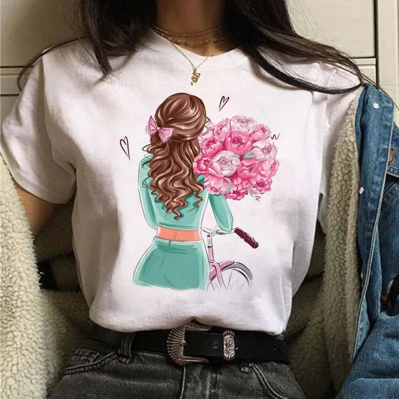 Women's Casual Funny Top Tees 90s Fashion T-shirts Round Neck Short Sleeve Lady T Shirt Clothes
