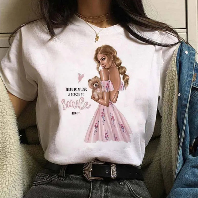 Women's Casual Funny Top Tees 90s Fashion T-shirts Round Neck Short Sleeve Lady T Shirt Clothes