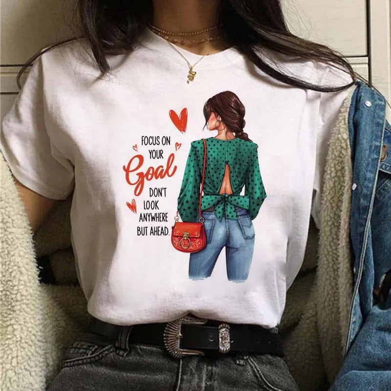 Women's Casual Funny Top Tees 90s Fashion T-shirts Round Neck Short Sleeve Lady T Shirt Clothes