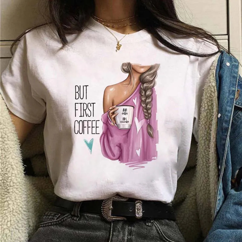 Women's Casual Funny Top Tees 90s Fashion T-shirts Round Neck Short Sleeve Lady T Shirt Clothes