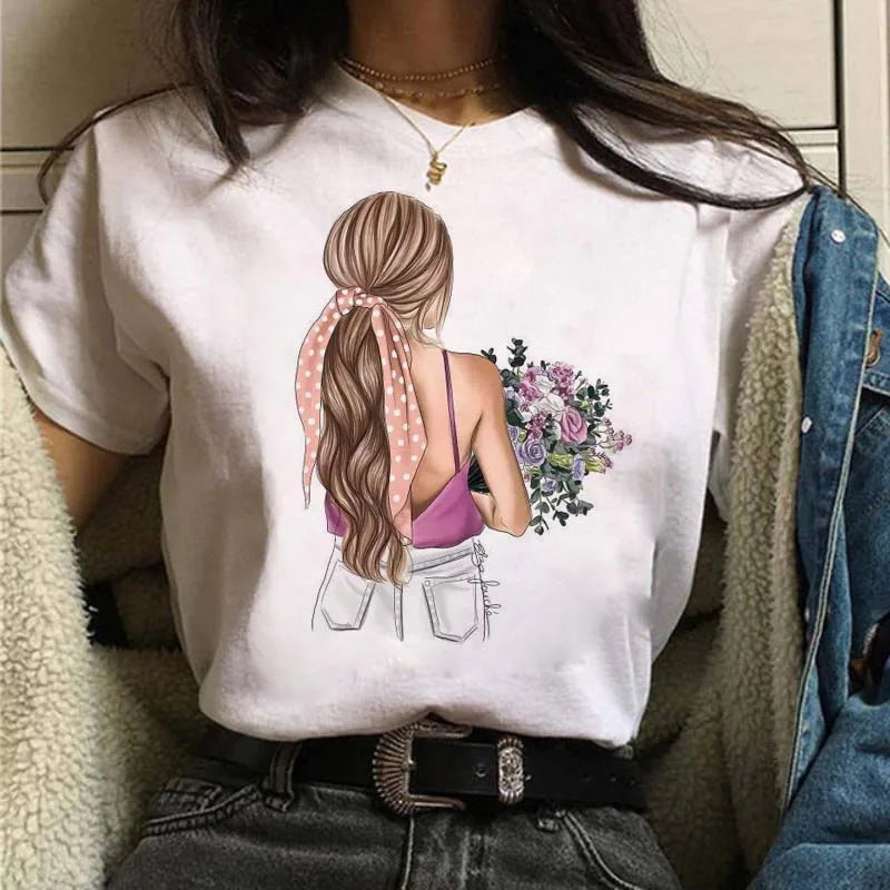 Women's Casual Funny Top Tees 90s Fashion T-shirts Round Neck Short Sleeve Lady T Shirt Clothes