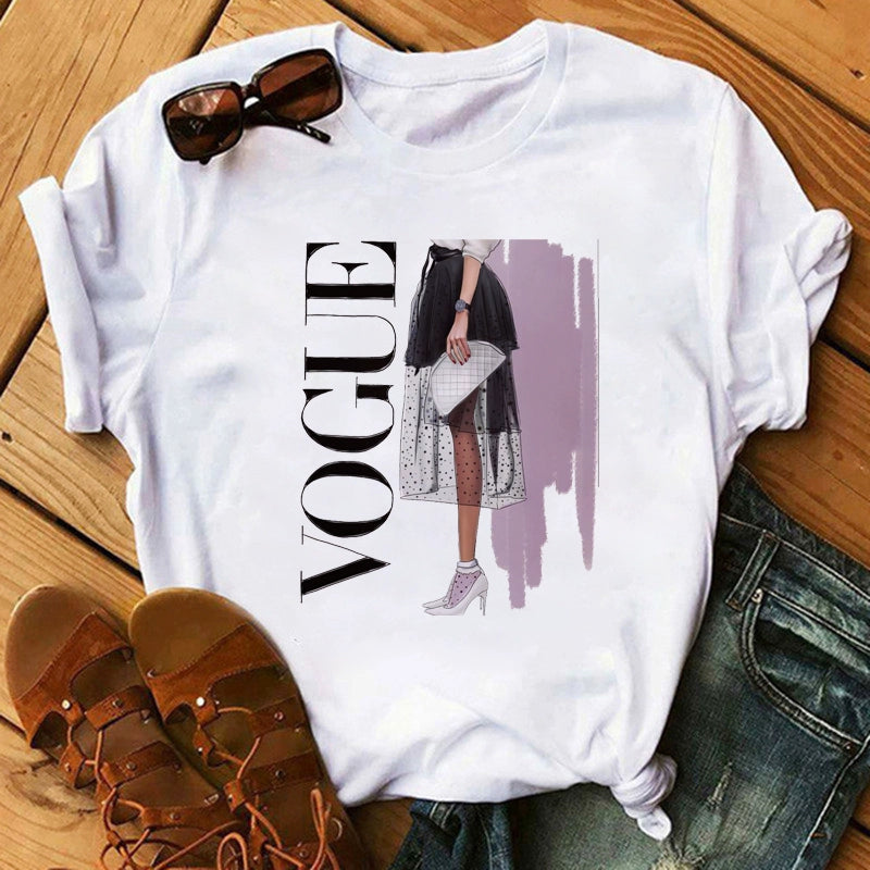 Fashion Vogue round Neck Short Sleeve Ins Cartoon