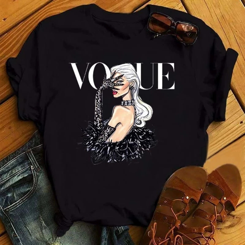 Fashion Vogue round Neck Short Sleeve Ins Cartoon