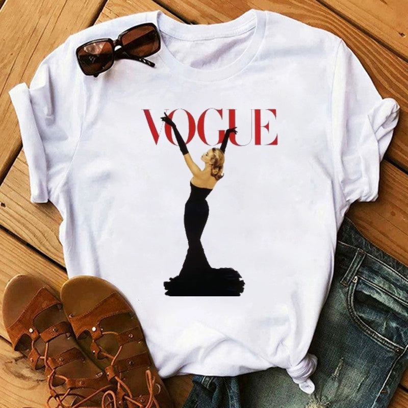 Fashion Vogue round Neck Short Sleeve Ins Cartoon