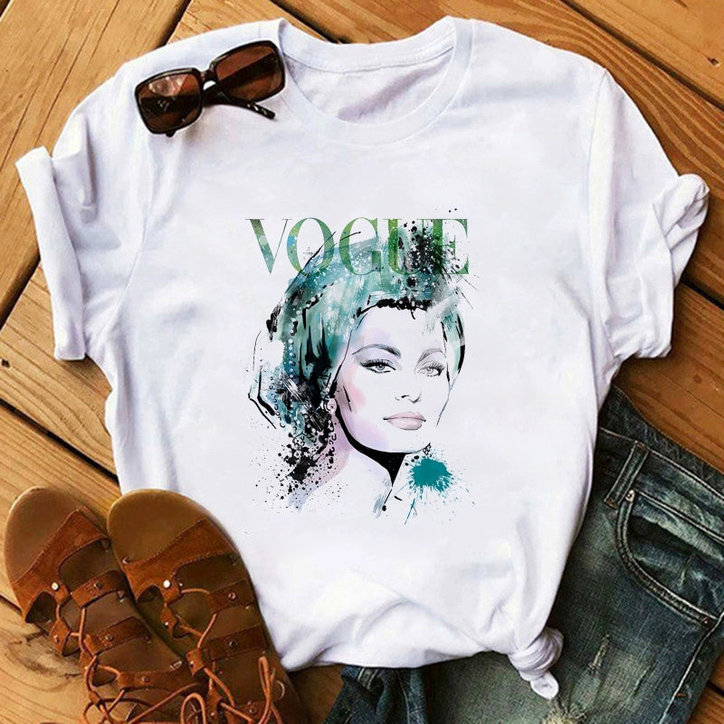 Fashion Vogue round Neck Short Sleeve Ins Cartoon