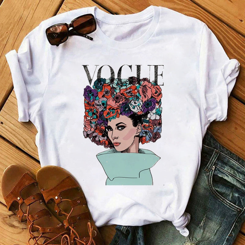 Fashion Vogue round Neck Short Sleeve Ins Cartoon