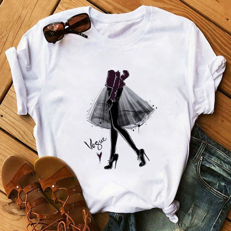 Fashion Vogue round Neck Short Sleeve Ins Cartoon